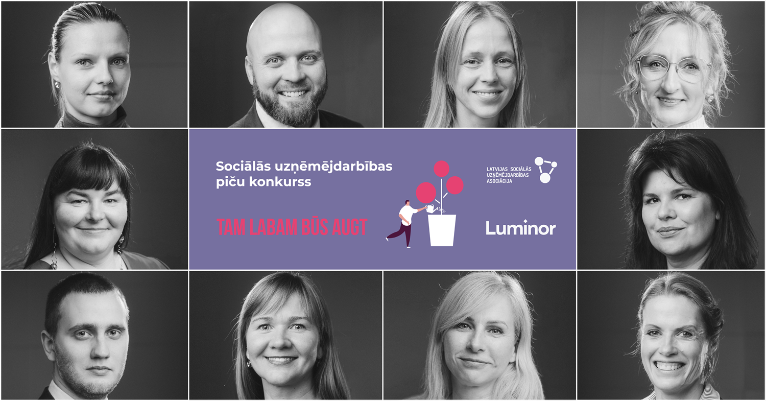 Pa vidu ir uzraksts "Sociālās uzņēmējdarbības piču konkurss "Tam labam būs augt"", kā arī LSUA un Luminor logo. Savukārt apkārt tam uzrakstam ir 10 attēli, kas veido rāmi. Katrā no šiem attēliem ir redzams kāds no finālistiem. 2 vīrieši un 8 sievietes.