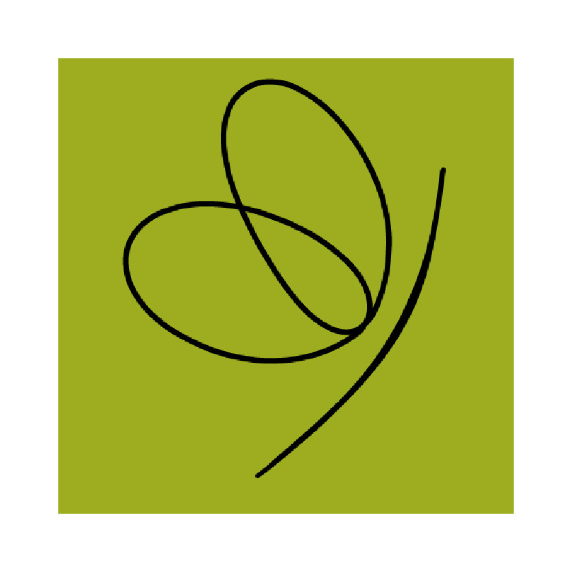 SIA"Barboleta" logotips ar stilizētu tauriņa zīmējumu melnā krāsā uz olīvzaļa fona