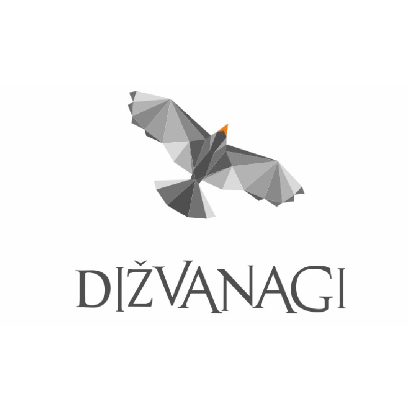 Stilizēts pelēks vanags lidojumā virs nosaukuma"Dižvanagi".