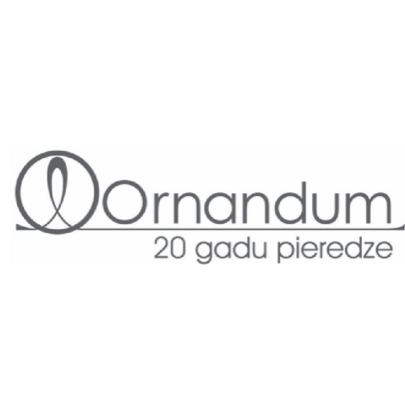 Pelēks logo ar tekstu"Ornandum – 20 gadu pieredze" un stilizētu simbolu.