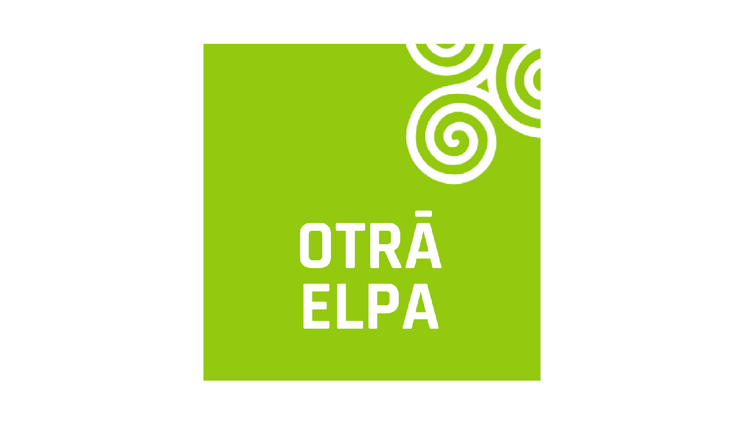 SIA"Fonds Otrā Elpa" logotips: gai&scaron;i zaļ&scaron; kvadrāts ar baltu tekstu"OTRĀ ELPA" un trīs spirālveida simboliem aug&scaron;ējā labajā stūrī