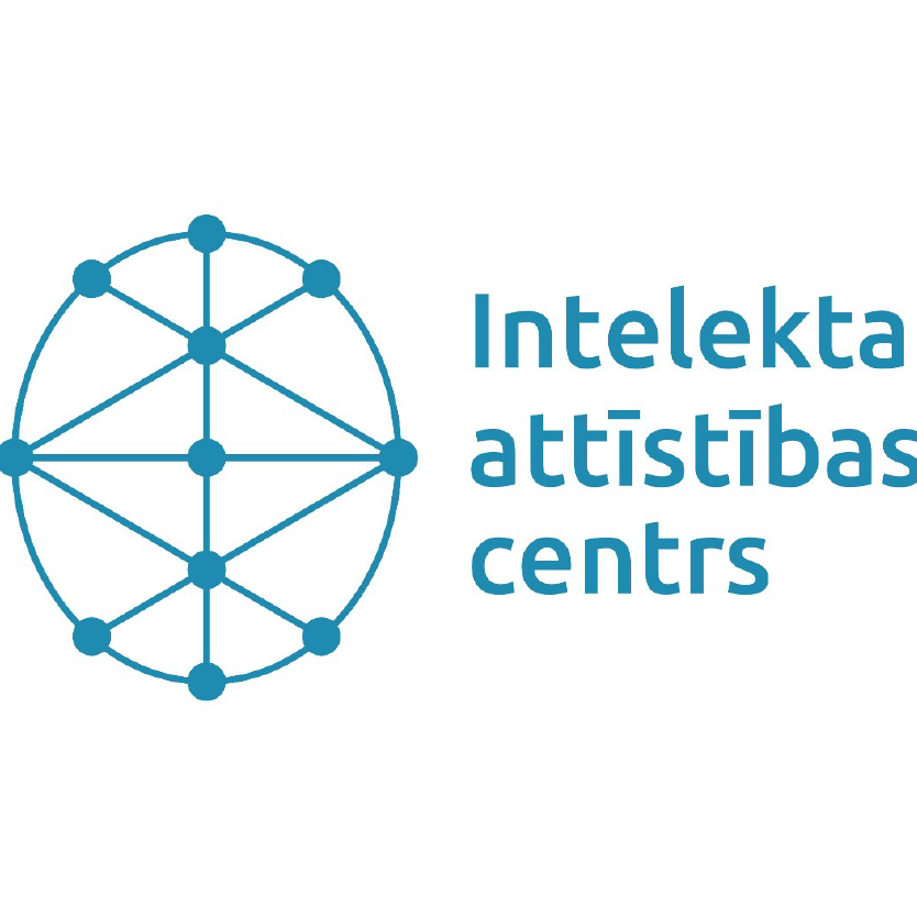 Zils grafisks tīkls un teksts"Intelekta attīstības centrs" uz balta fona.