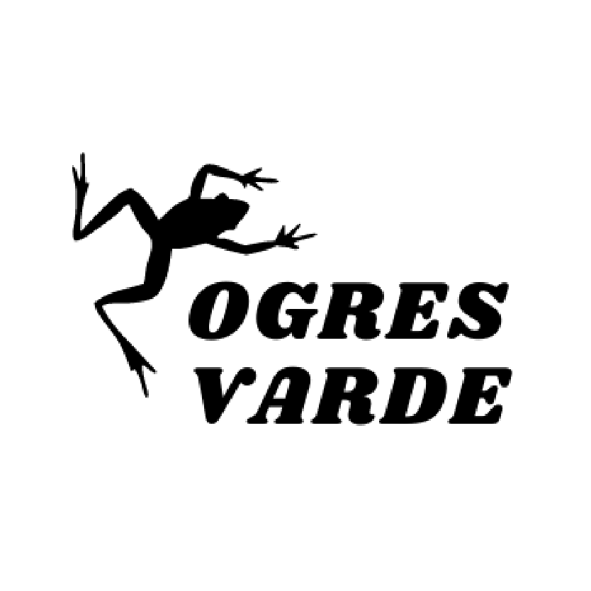 Melns vardes siluets ar tekstu"OGRES VARDE" – SIA"Kustības Brīvība" logotips.