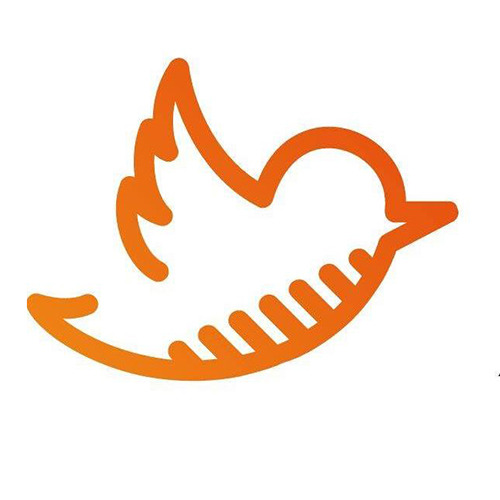 SIA"Paliatīvā aprūpe" - logotips Vienkāršots oranžas putna siluets ar paceltu spārnu uz balta fona