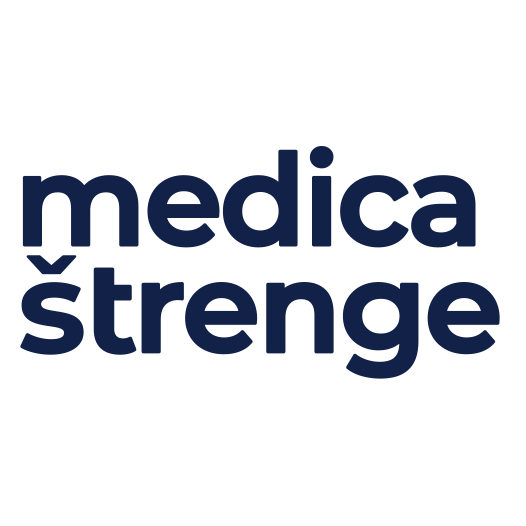 SIA Medica Štrenge logotips ar tumši zilu tekstu baltā fonā.