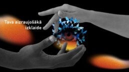 2 pastieptas rokas tur acs simbolu. Uzraksts