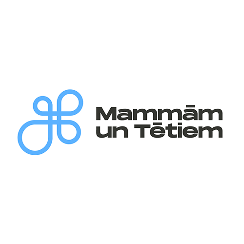 Zils simbols līdzīgs cilpai un melns uzraksts"Mammām un Tētiem".