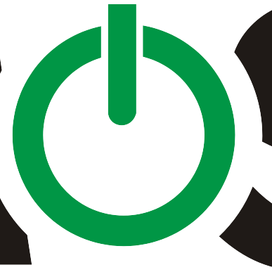 Zaļš strāvas pogas simbols uz balta un melna fona