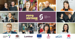 Vizuāls plakāts, kur 10 kvadrātos redzams katrs izst'des varonis, sociālais uzņēmējs. Pa vidu ir uzraksts: Foto izstāde 2025 Sociālā uzņēmējdarbība Latvijā