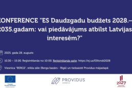 Tumši zils fons. Uzraksts: Konference: 