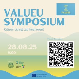 Uzraksts Value Symposium ar QR kodu. Konference norisinās 28.augustā pulksten 9.00