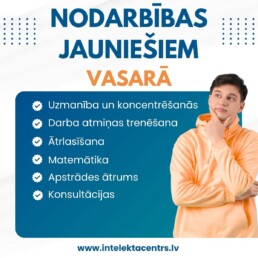 Jaunietis, kur&scaron; domā, un tam blakus teksts ar ieguvumiem no nodarbībām.